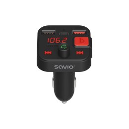 SAVIO TR-15 TRANSMITER FM Z WYŚWIETLACZEM, BLUETOOTH I ŁADOWARKĄ PD USB-C USB-A QUICK CHARGE, BASS BOOST SAVIO