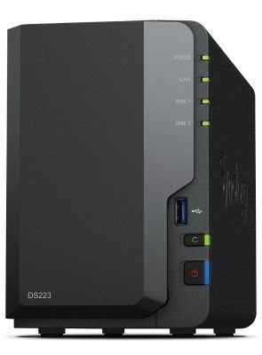 NAS Synology DS223; Tower; 2x (3.5" SATA HDD)/2.5" HDD SSD); Realtek RTD1619B;,2GB DDR4, 1x 1GbE RJ-45 Synology