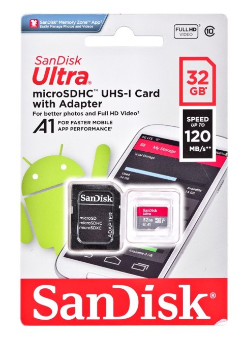 Karta Pamięci SANDISK ULTRA microSDHC 32 GB 120MB/s + ADAPTER SanDisk