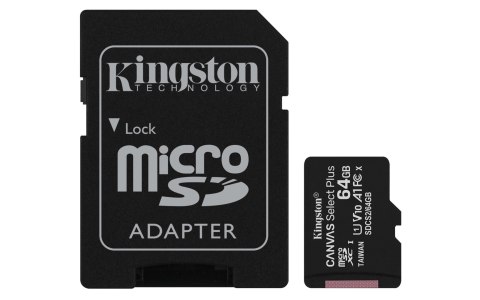 Karta pamięci z adapterem Kingston Canvas Select Plus SDCS2/64GB (64GB; Class 10, Class U1, V10; + adapter) Kingston