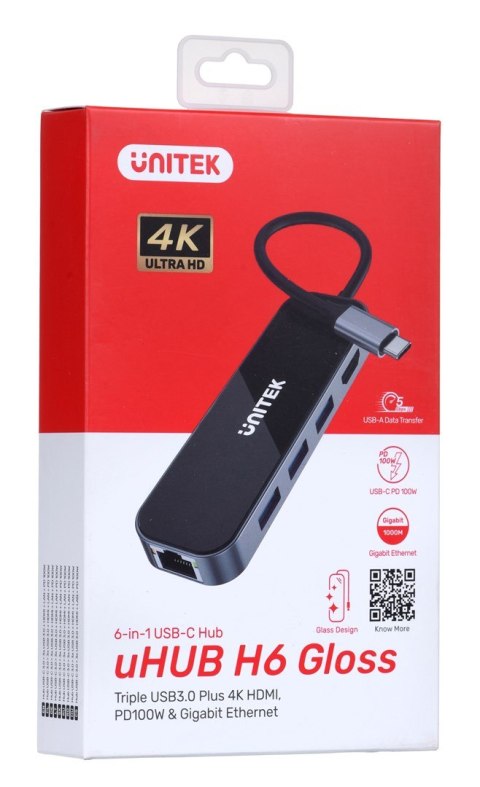 UNITEK HUB USB-C 3.1, RJ-45,3XUSB-A,HDMI,4K,PD100W UNITEK