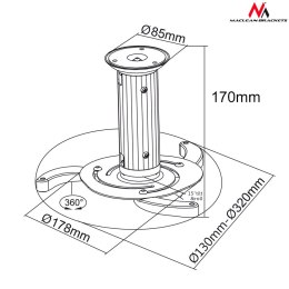 Uchwyt sufitowy do projektora Maclean MC-515 (80 mm - 170 mm; 10 kg; kolor srebrny, kolor szary) Maclean