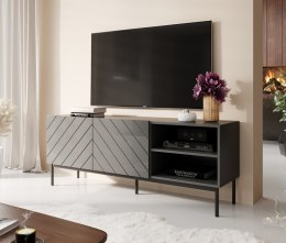 Szafka RTV ABETO na czarnym stelażu ze stali 150x42x60 grafit/grafit połysk Cama MEBLE