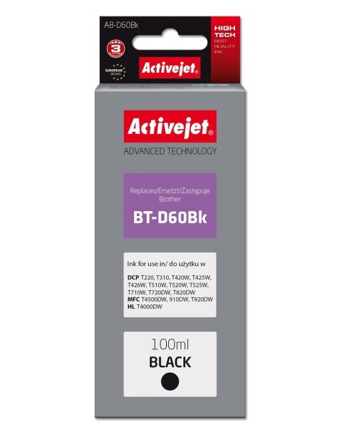 Activejet AB-D60Bk Tusz (zamiennik Brother BT-D60Bk; Supreme; 100 ml; czarny) Activejet