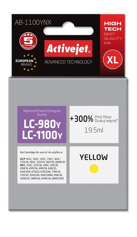 Activejet AB-1100YNX Tusz (zamiennik Brother LC1100Y/980Y; Supreme; 19,5 ml; żółty) Activejet