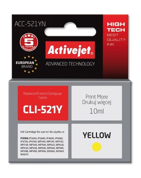 Activejet ACC-521YN Tusz (zamiennik Canon CLI-521Y; Supreme; 10 ml; żółty) Activejet