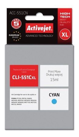 Activejet ACC-551CN Tusz (zamiennik Canon CLI-551C; Supreme; 15 ml; niebieski) Activejet