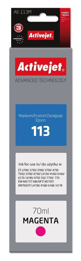 Activejet AE-113M Tusz (zamiennik Epson 113 C13T06B340; Supreme; 70ml; czerwony) Activejet