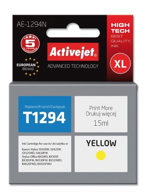 Activejet AE-1294N Tusz (zamiennik Epson T1294; Supreme; 15 ml; żółty) Activejet