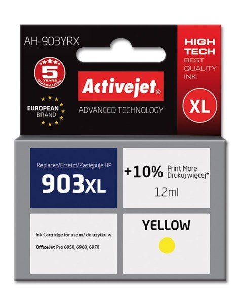 Activejet AH-903YRX Tusz (zamiennik HP 903XL T6M11AE; Premium; 12 ml; żółty) Activejet