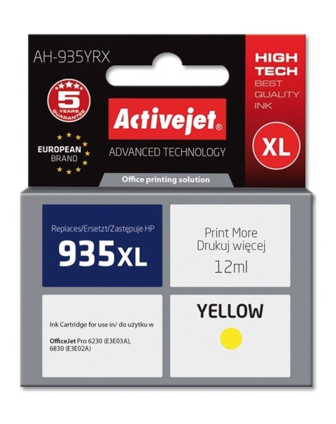 Activejet AH-935YRX Tusz (zamiennik HP 935XL C2P26AE; Premium; 12 ml; żółty) Activejet