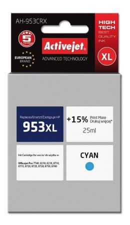 Activejet AH-953CRX Tusz (zamiennik HP 953XL F6U16AE; Premium; 25 ml; niebieski) Activejet