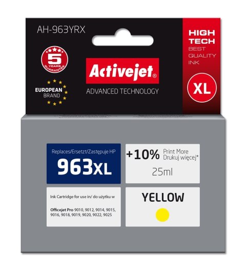 Activejet AH-963YRX Tusz (zamiennik HP 963XL 3JA29AE; Premium; 1760 stron; 25 ml, żółty) Activejet