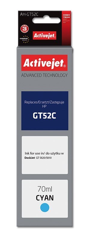 Activejet AH-GT52C Tusz (zamiennik HP GT52C M0H54AE; Supreme; 70 ml; 8000 stron, niebieski) Activejet