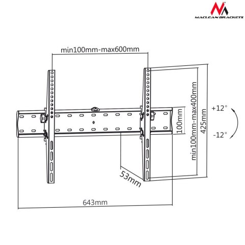 Uchwyt ścienny do telewizora Maclean MC-668 (ścienne, Uchylny; 37" - 70"; max. 40kg) Maclean