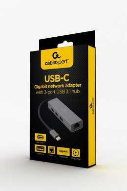 GEMBIRD ADAPTER USB-C -> LAN RJ-45 1GB NA KABLU HUB 3X USB 3.1 GEMBIRD