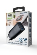 GEMBIRD SZYBKA ŁADOWARKA USB POWER DELIVERY USB TYPU C, 3X USB, 65 W, GAN CZARNA GEMBIRD