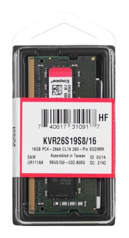 KINGSTON DDR4 SODIMM 16GB 2666MHz CL19 1Rx8 Kingston