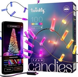 Twinkly Candies - 100 Lampki w kształcie świeczki RGB LEDs, zielony przewód, USB-C Twinkly