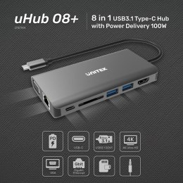 UNITEK HUB 8W1 USB3.1 TYP-C, PD 100W, D1019A UNITEK