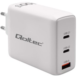 Qoltec Ładowarka sieciowa 100W GaN | 5-20V | 1.5-5A | 2 x USB-C PD | 1 x USB QC 3.0 | Biała Qoltec