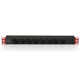 Techly I-CASE STRIP-81V2 rozdzielacz zasilania PDU 8 x gniazdo sieciowe 1U Czarny, Czerwony TECHly