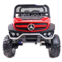 MERCEDES BENZ UNIMOG 4X4,12V14AH, AMORTYZATORY, MIĘKKIE KOŁA, MP4, LAKIER SUPER OPCJA/UNIMOG