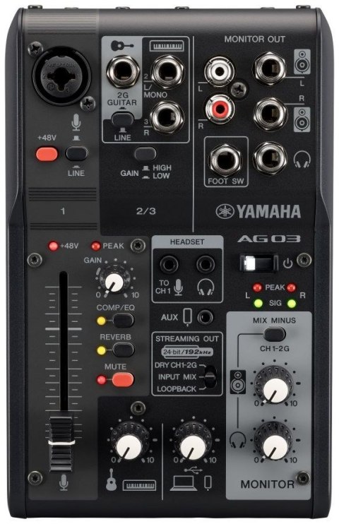 Yamaha AG03 MK2 czarny - 3-kanałowy mikser do streamingu na żywo z interfejsem audio USB Yamaha