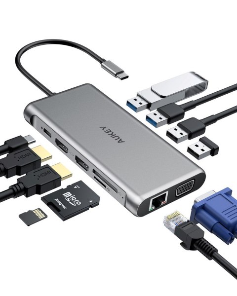 AUKEY HUB USB C CB-C78 12W1 RJ45 HDMI 4K PD 100W AUKEY