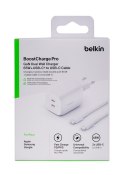 Ładowarka Belkin BoostCharge Pro Dual USB-C PD 3.0 PPS GaN Wall Charger 65W + USB-C to USB-C Cable 2m White Belkin