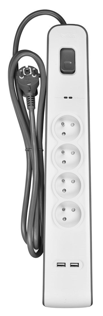 Listwa zasilająca Belkin Power Surge 4-PORT + 2xUSB-A 2.4A 525J 2m Grey/White Belkin