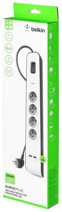 Listwa zasilająca Belkin Power Surge 4-PORT + 2xUSB-A 2.4A 525J 2m Grey/White Belkin