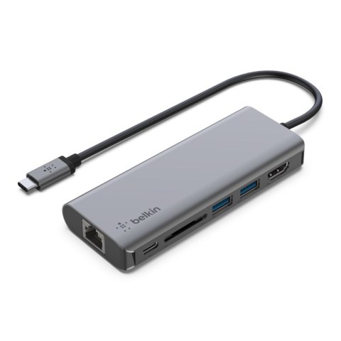 Hub Belkin Connect USB-C 6-in-1 Multiport Adapter 1x4k HDMI/2xUSB-A/1xUSB-C PD3.0/1xRJ45 Gigabit/1xCard reader Grey Belkin