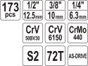 Zestaw kluczy nasadowych 1/2"1/4"3/8 "173szt YT-38931 YATO YATO